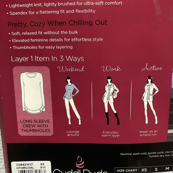 Cuddl Duds Long Sleeve Crew Soft Knit w/Thumb Holes Women's Size X-Small Gray - Picture 12 of 15